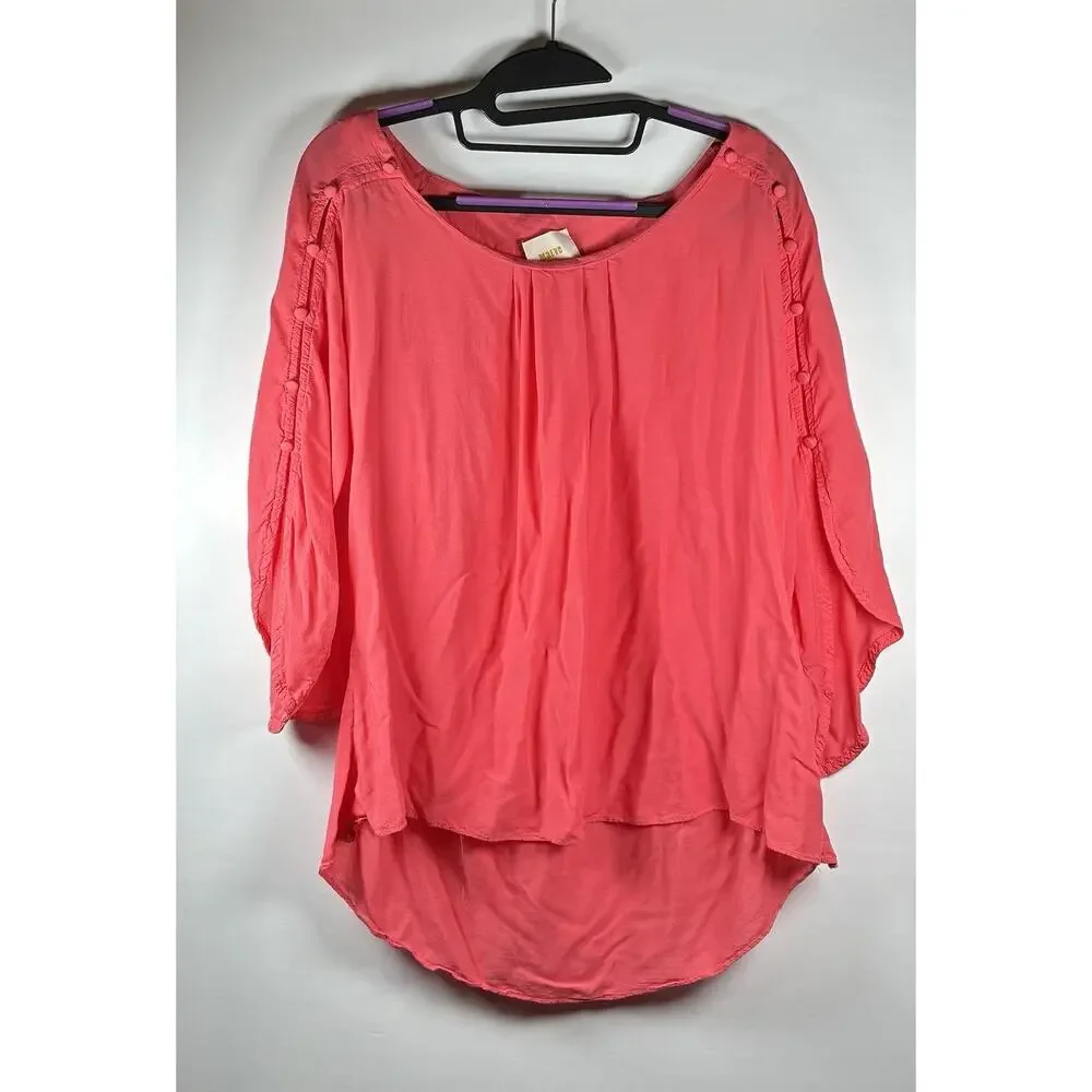 Maeve Anthropologie Coral Viscose Hi-Lo Blouse Women Medium Button Sleeve Light